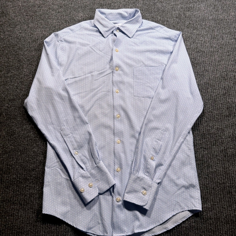 Peter Millar Summer Comfort Shirt Mens S Blue Geometric Print Button Down Preppy